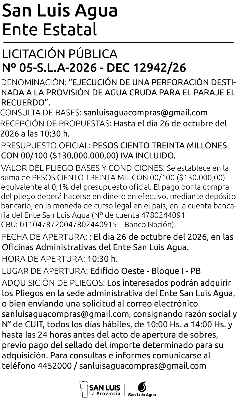 LICITACIÓN N°5 – SLA – 2026