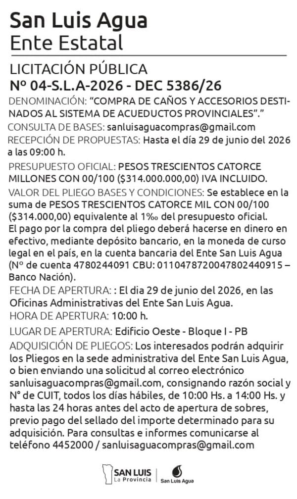 LICITACIÓN N°4 – SLA – 2026