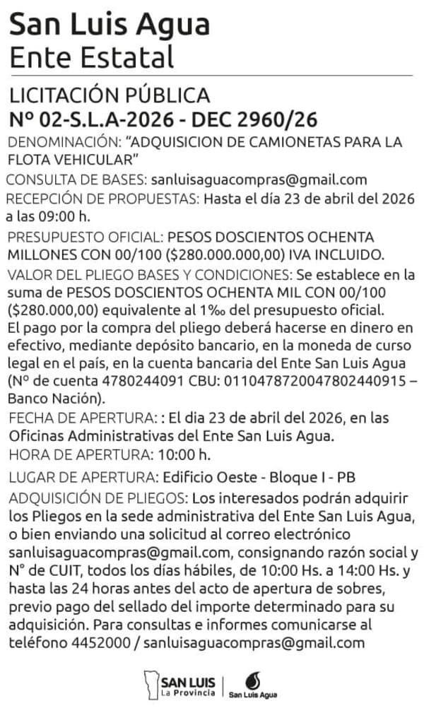 LICITACIÓN N°2 – SLA – 2026