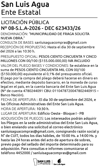 LICITACIÓN N°8 – SLA – 2026