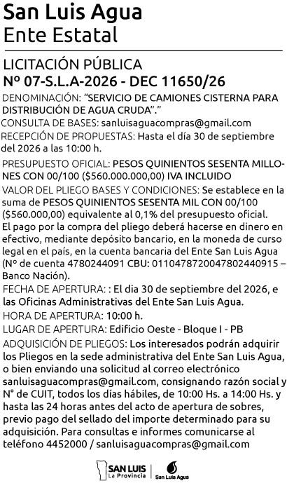 LICITACIÓN N°7 – SLA – 2026