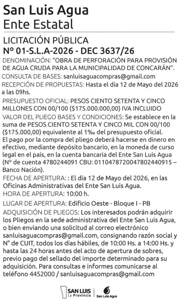 LICITACIÓN N°1 – SLA – 2026